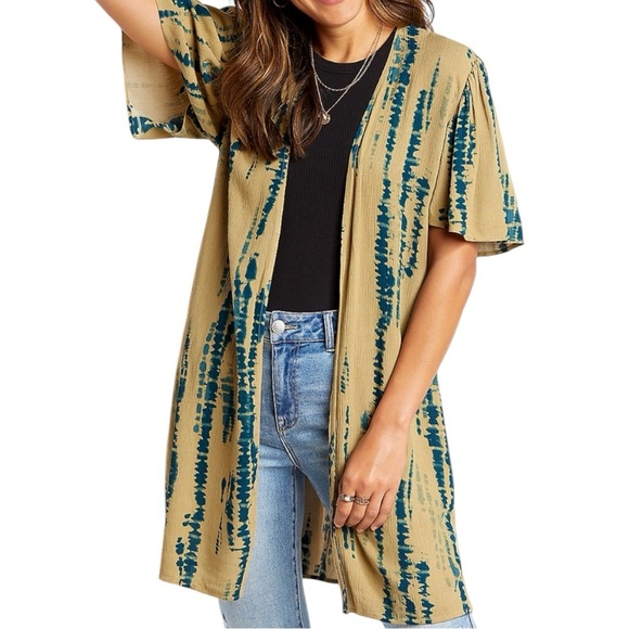 Maurices Bohemian Olive Tie Dye Flutter Sleeve Kimono - Picture 1 of 11